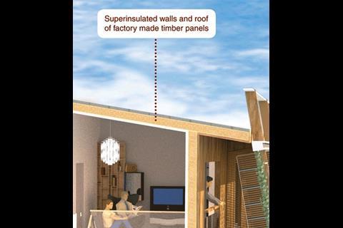 Superinsulated walls and roof made of timber panels